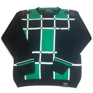 Bastion Clothing Core Series Wool Blend Black and Green Crewneck Sweater sz XL